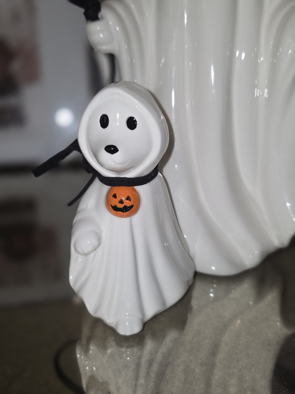 Ceramic Halloween Ghost Figurine with Pumpkin Accent - White - Picture 4 of 8